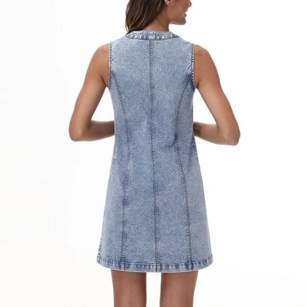 Frye Ladies Denim Mini Dress Size Large Light Wash Sleeveless - Picture 2 of 2